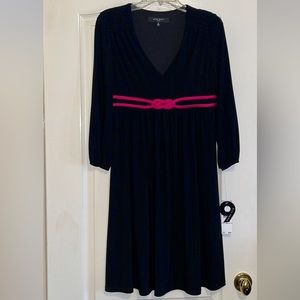 NWT Nine West Black & Pink Midi Dress. Size 6.